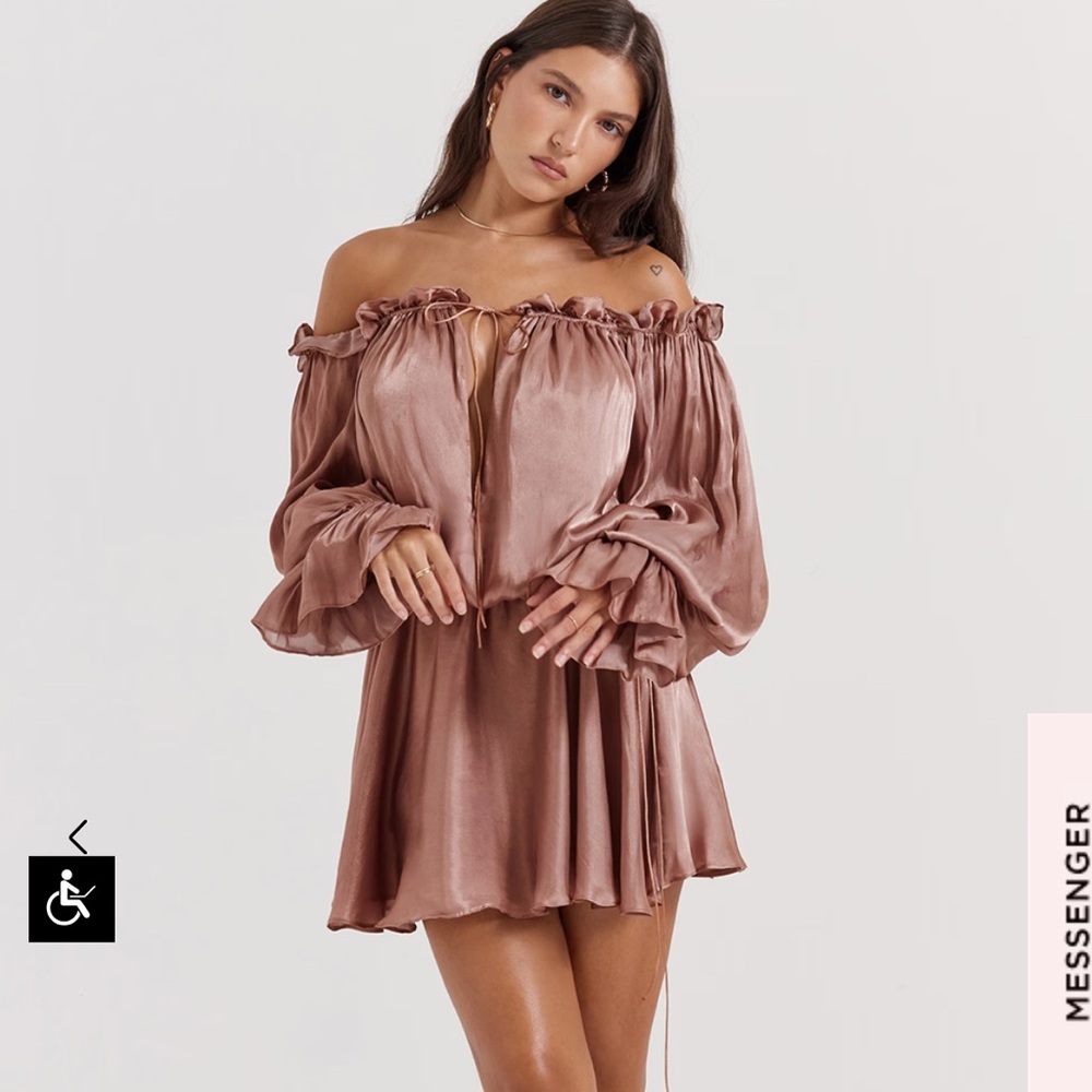 House of CB Dusty Rose Satin Off-Shoulder Mini Dress